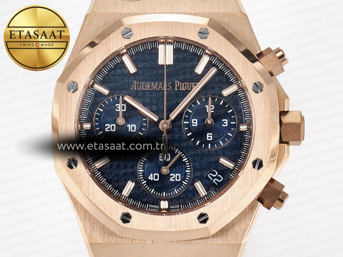 Audemars Piguet Royal Oak Chrono 26240 RG APSF 1:1 Best Edition Blue Dial on RG Bracelet SA4401 Super Clone - Görsel 4