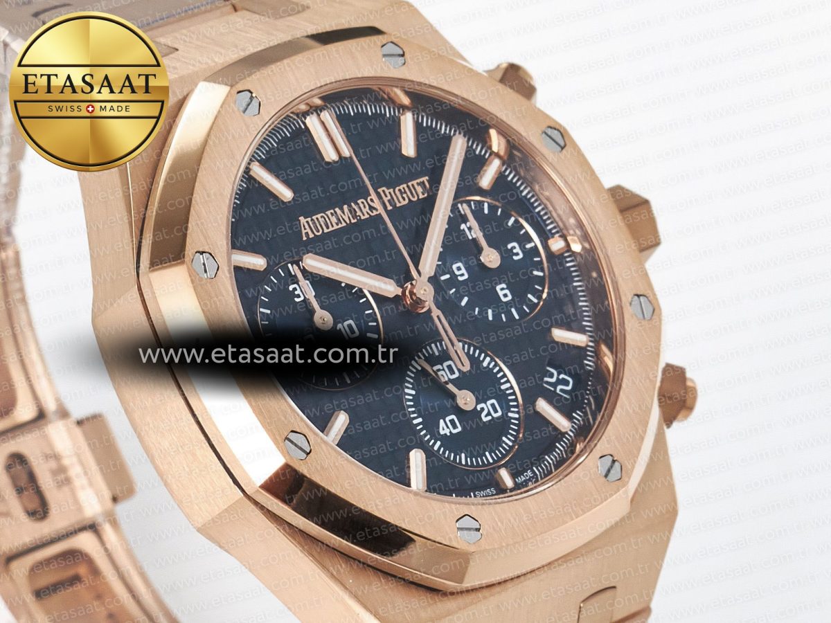 Audemars Piguet Royal Oak Chrono 26240 RG APSF 1:1 Best Edition Blue Dial on RG Bracelet SA4401 Super Clone - Görsel 5