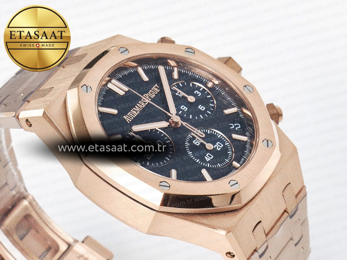 Audemars Piguet Royal Oak Chrono 26240 RG APSF 1:1 Best Edition Blue Dial on RG Bracelet SA4401 Super Clone - Görsel 7