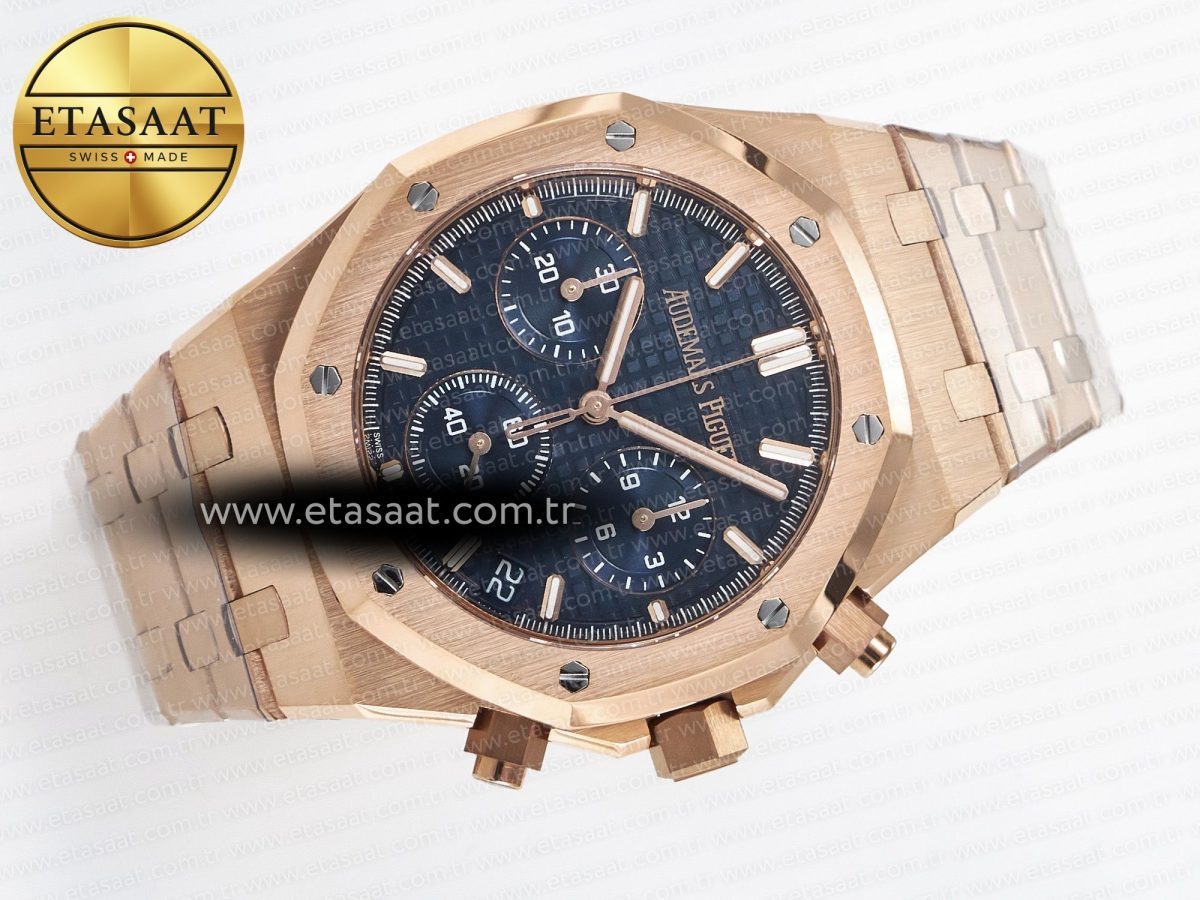 Audemars Piguet Royal Oak Chrono 26240 RG APSF 1:1 Best Edition Blue Dial on RG Bracelet SA4401 Super Clone - Görsel 8