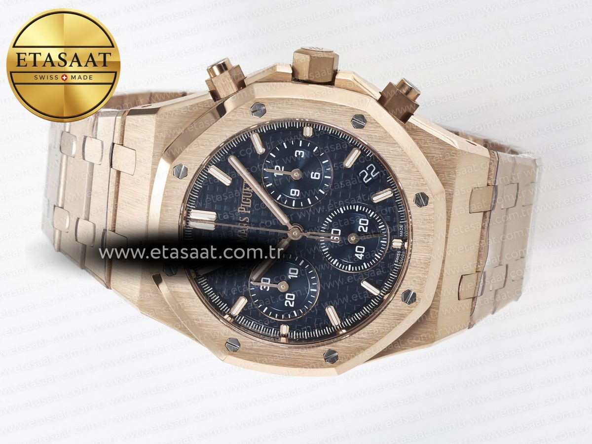 Audemars Piguet Royal Oak Chrono 26240 RG APSF 1:1 Best Edition Blue Dial on RG Bracelet SA4401 Super Clone - Görsel 9
