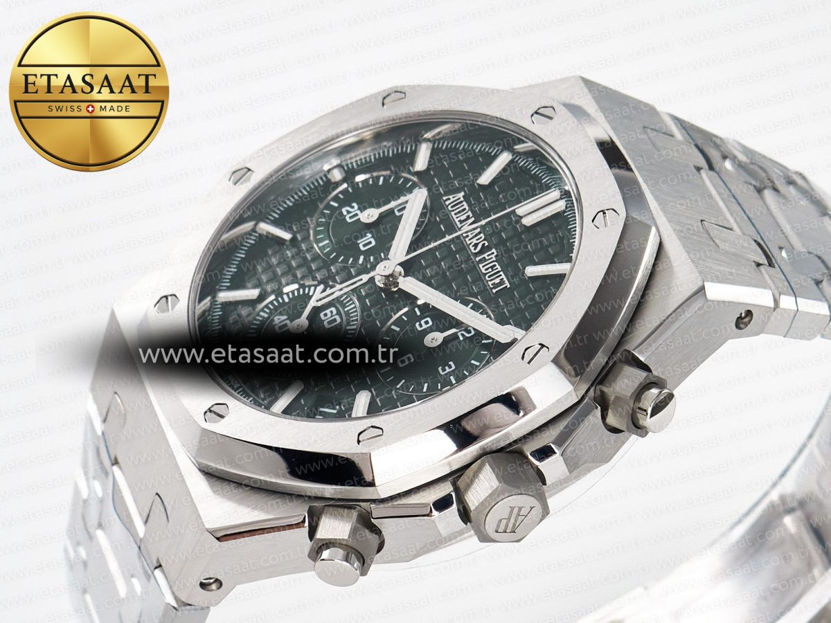 Audemars Piguet Royal Oak Chrono 26240 SS APSF 1:1 Best Edition Green Dial on SS Bracelet SA4401 Super Clone - Görsel 6
