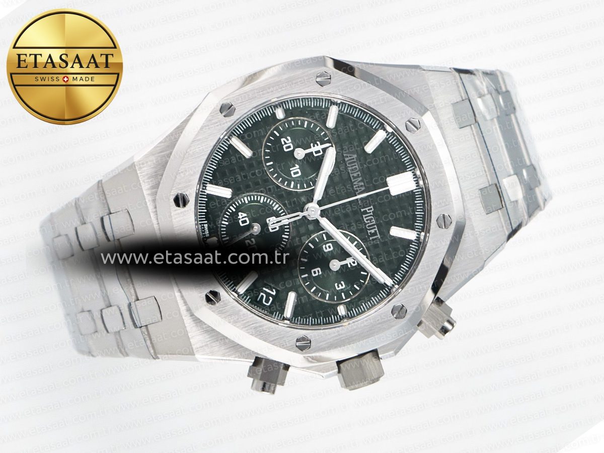 Audemars Piguet Royal Oak Chrono 26240 SS APSF 1:1 Best Edition Green Dial on SS Bracelet SA4401 Super Clone - Görsel 8