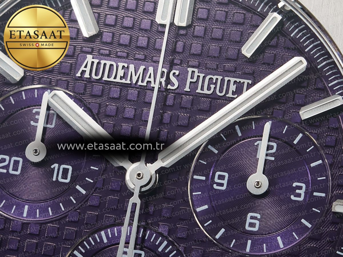Audemars Piguet Royal Oak Chrono 26240 SS APSF 1:1 Best Edition Purple Dial on SS Bracelet SA4401 Super Clone - Görsel 10