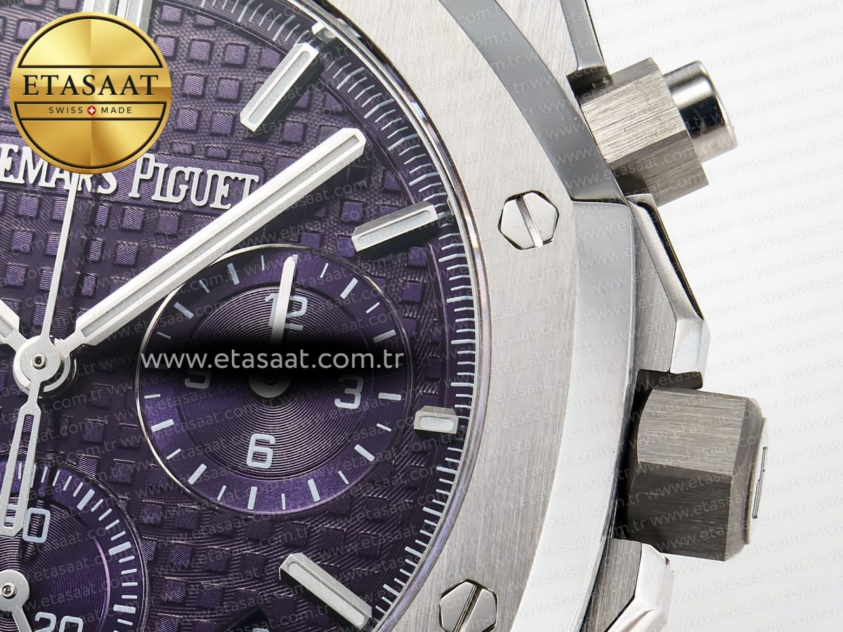 Audemars Piguet Royal Oak Chrono 26240 SS APSF 1:1 Best Edition Purple Dial on SS Bracelet SA4401 Super Clone - Görsel 11