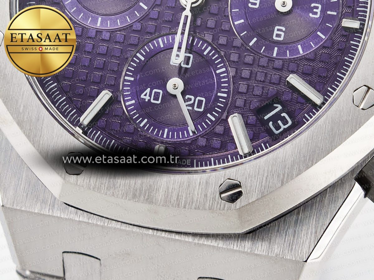 Audemars Piguet Royal Oak Chrono 26240 SS APSF 1:1 Best Edition Purple Dial on SS Bracelet SA4401 Super Clone - Görsel 12