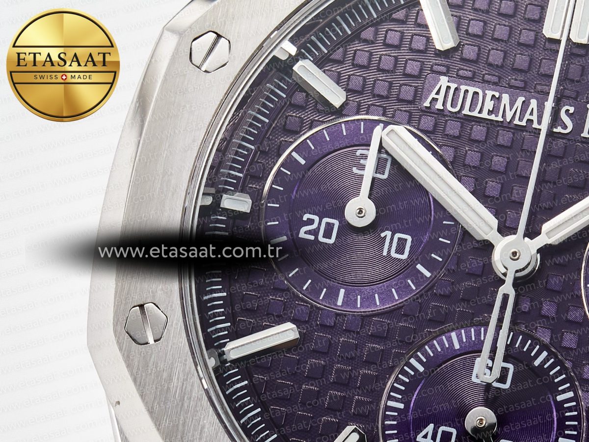 Audemars Piguet Royal Oak Chrono 26240 SS APSF 1:1 Best Edition Purple Dial on SS Bracelet SA4401 Super Clone - Görsel 13