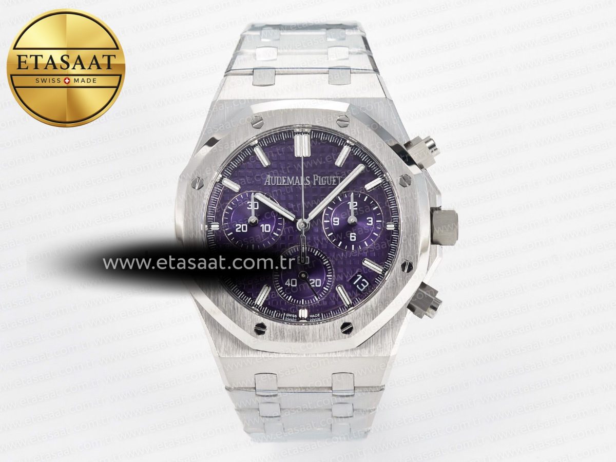 Audemars Piguet Royal Oak Chrono 26240 SS APSF 1:1 Best Edition Purple Dial on SS Bracelet SA4401 Super Clone - Görsel 3