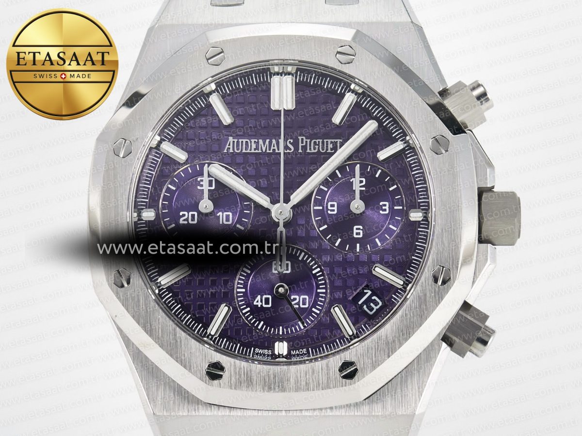 Audemars Piguet Royal Oak Chrono 26240 SS APSF 1:1 Best Edition Purple Dial on SS Bracelet SA4401 Super Clone - Görsel 4