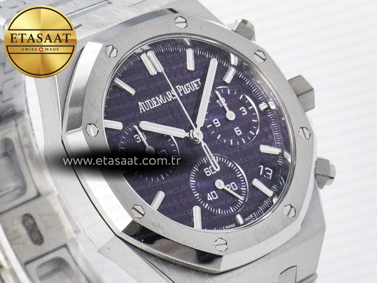Audemars Piguet Royal Oak Chrono 26240 SS APSF 1:1 Best Edition Purple Dial on SS Bracelet SA4401 Super Clone - Görsel 5