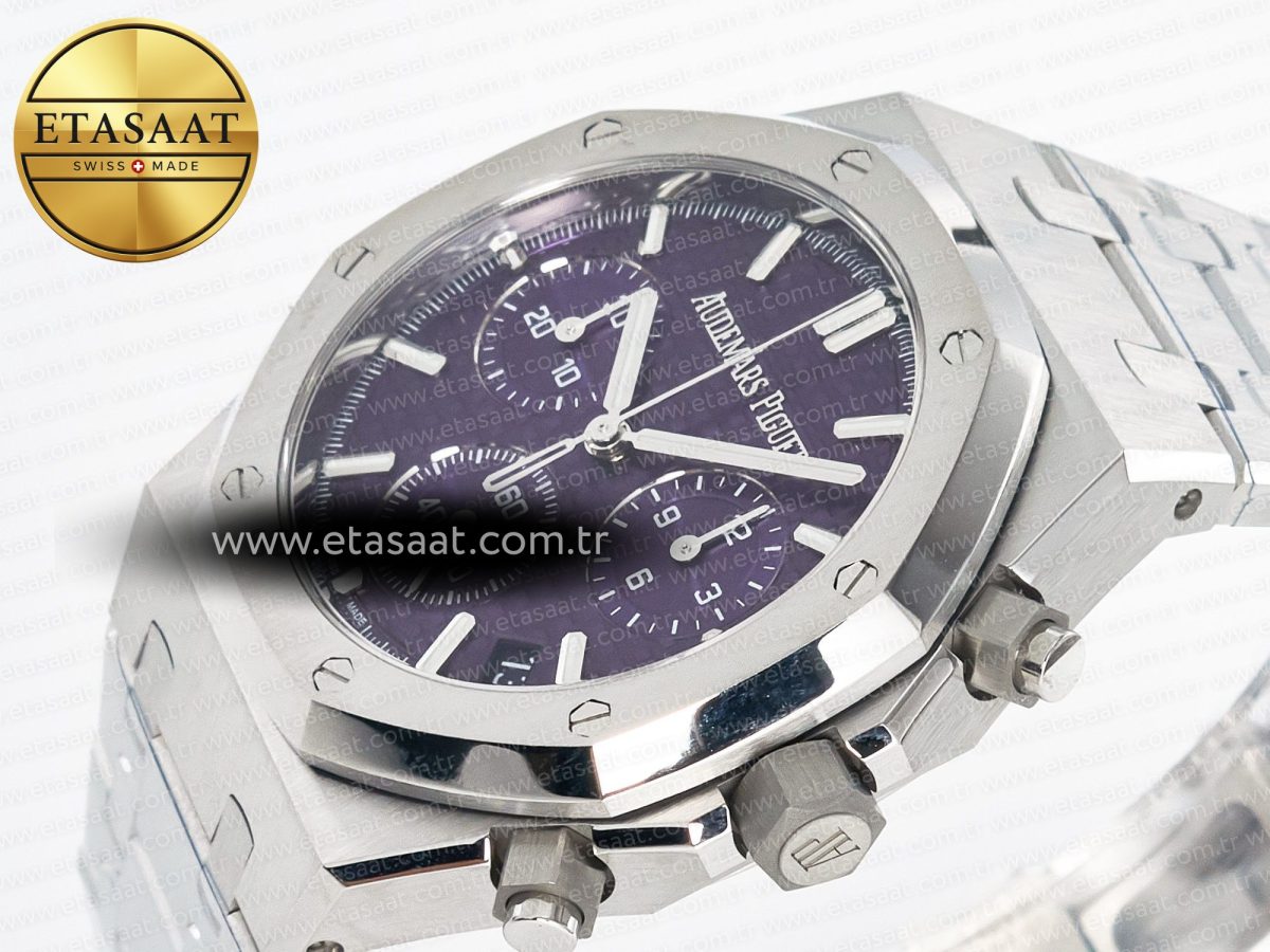 Audemars Piguet Royal Oak Chrono 26240 SS APSF 1:1 Best Edition Purple Dial on SS Bracelet SA4401 Super Clone - Görsel 6