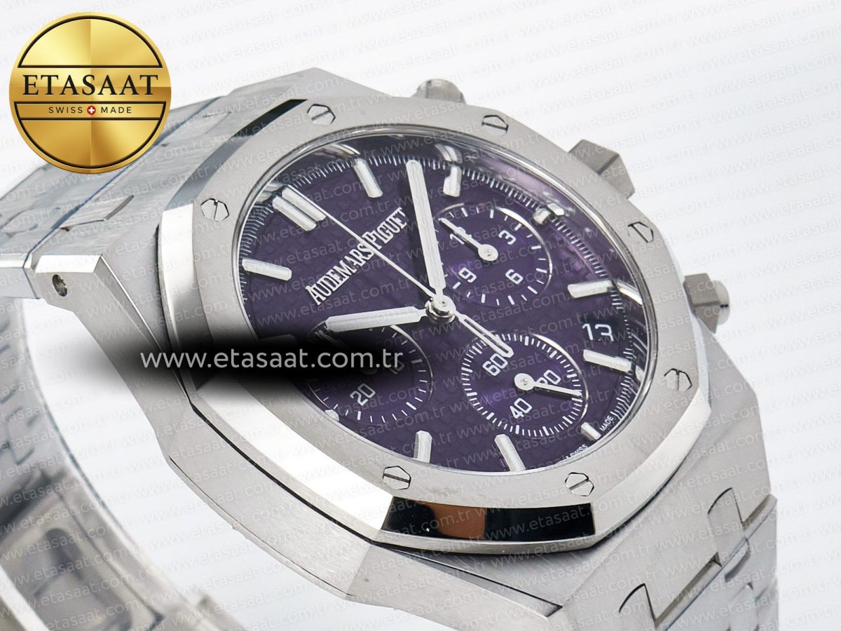 Audemars Piguet Royal Oak Chrono 26240 SS APSF 1:1 Best Edition Purple Dial on SS Bracelet SA4401 Super Clone - Görsel 7