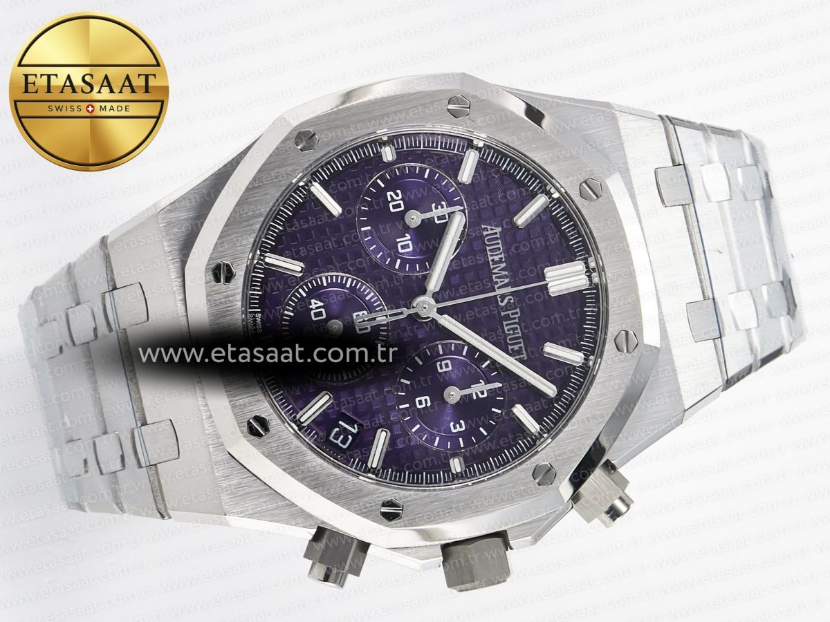 Audemars Piguet Royal Oak Chrono 26240 SS APSF 1:1 Best Edition Purple Dial on SS Bracelet SA4401 Super Clone - Görsel 8