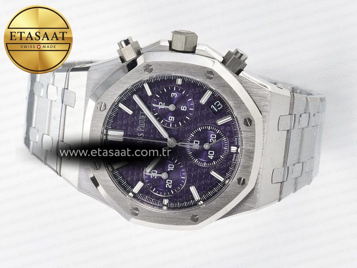 Audemars Piguet Royal Oak Chrono 26240 SS APSF 1:1 Best Edition Purple Dial on SS Bracelet SA4401 Super Clone - Görsel 9