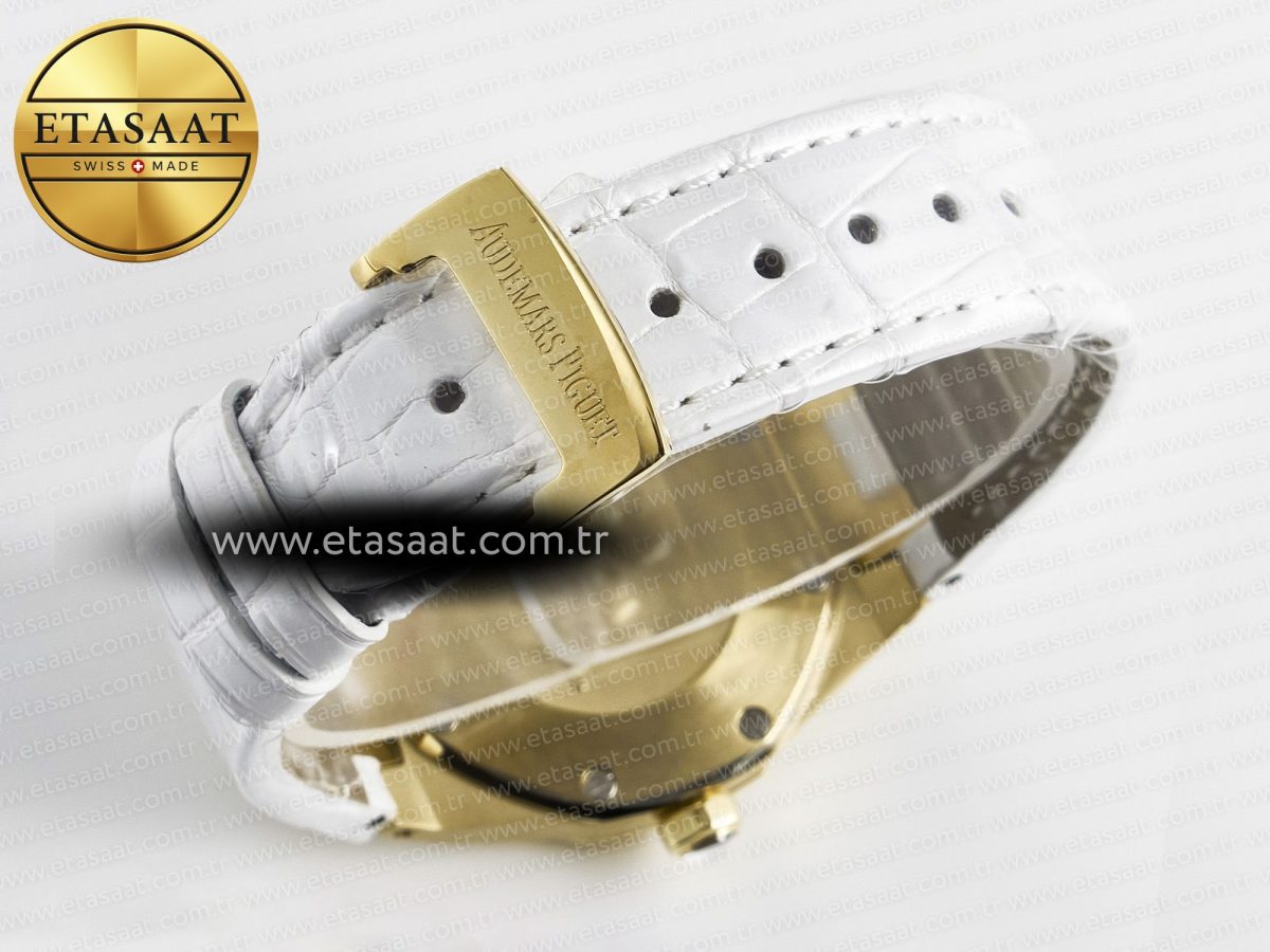 Audemars Piguet Royal Oak Ladies 33mm YG DRF Best Edition MOP Dial Diamonds Bezel on White Rubber Strap ETA Quartz - Görsel 15