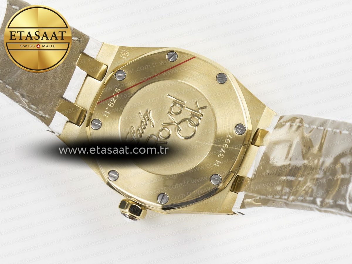 Audemars Piguet Royal Oak Ladies 33mm YG DRF Best Edition MOP Dial Diamonds Bezel on White Rubber Strap ETA Quartz - Görsel 16