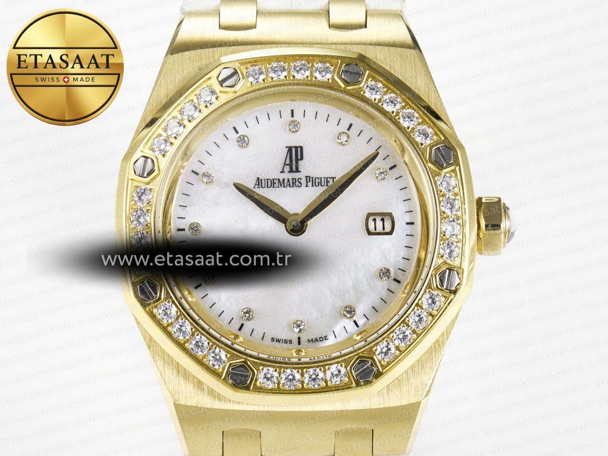 Audemars Piguet Royal Oak Ladies 33mm YG DRF Best Edition MOP Dial Diamonds Bezel on White Rubber Strap ETA Quartz - Görsel 4