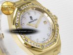 Audemars Piguet Royal Oak Ladies 33mm YG DRF Best Edition MOP Dial Diamonds Bezel on White Rubber Strap ETA Quartz - Görsel 5