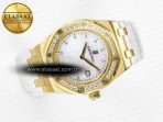 Audemars Piguet Royal Oak Ladies 33mm YG DRF Best Edition MOP Dial Diamonds Bezel on White Rubber Strap ETA Quartz - Görsel 8