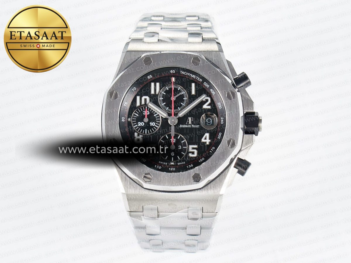 Audemars Piguet Royal Oak Offshore 42mm Black Themes Best Edition Black Dial on SS Bracelet A7750 - Görsel 3
