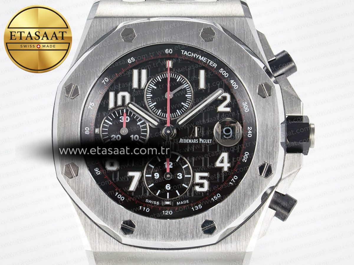 Audemars Piguet Royal Oak Offshore 42mm Black Themes Best Edition Black Dial on SS Bracelet A7750 - Görsel 4