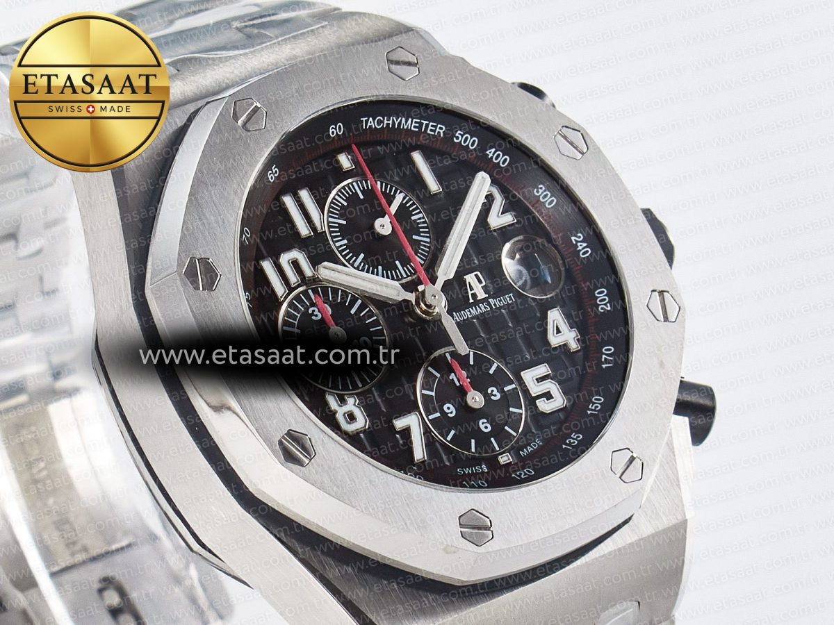 Audemars Piguet Royal Oak Offshore 42mm Black Themes Best Edition Black Dial on SS Bracelet A7750 - Görsel 5