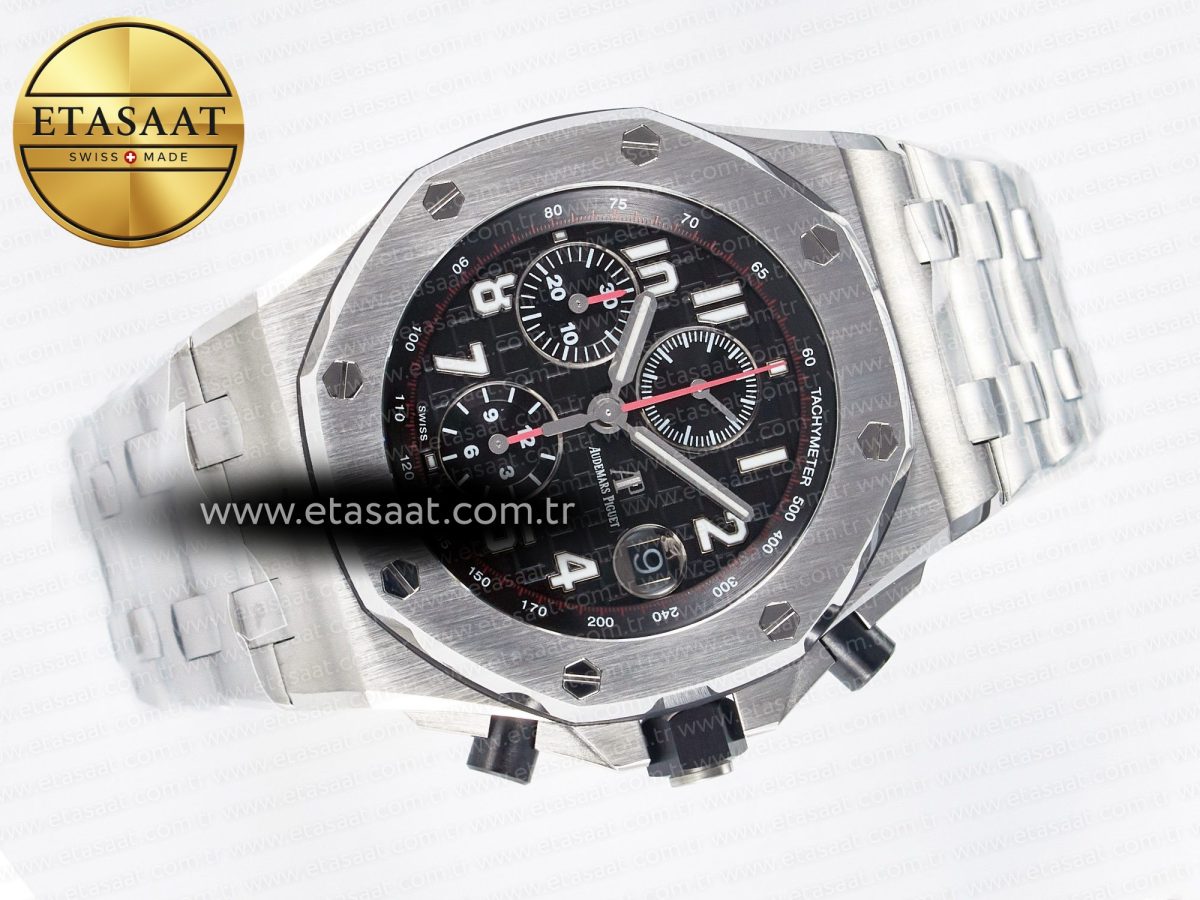 Audemars Piguet Royal Oak Offshore 42mm Black Themes Best Edition Black Dial on SS Bracelet A7750 - Görsel 8