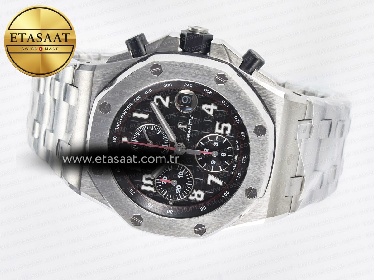 Audemars Piguet Royal Oak Offshore 42mm Black Themes Best Edition Black Dial on SS Bracelet A7750 - Görsel 9