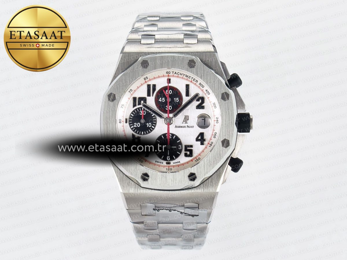 Audemars Piguet Royal Oak Offshore 42mm Panda SS TKF Best Edition White/Black Dial on SS Bracelet A7750 - Görsel 3