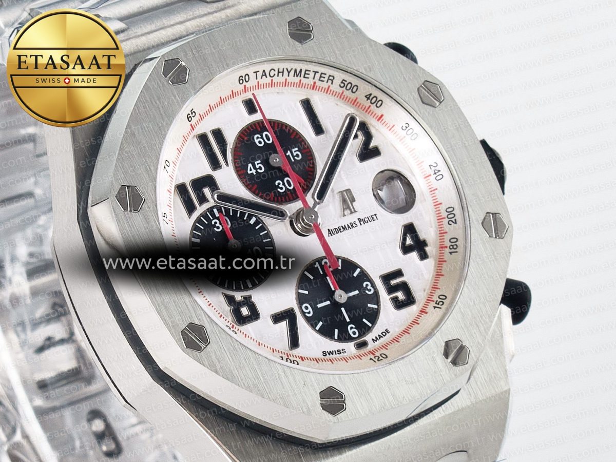 Audemars Piguet Royal Oak Offshore 42mm Panda SS TKF Best Edition White/Black Dial on SS Bracelet A7750 - Görsel 5