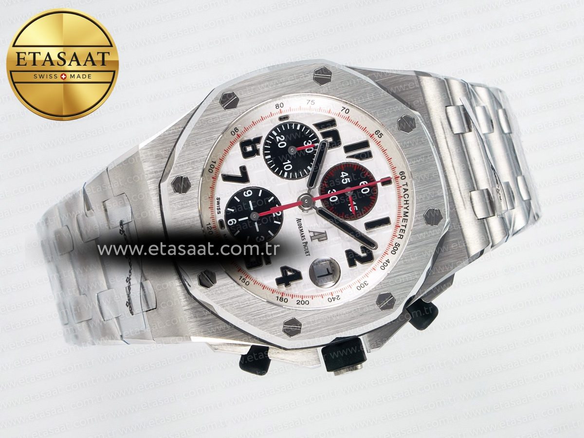 Audemars Piguet Royal Oak Offshore 42mm Panda SS TKF Best Edition White/Black Dial on SS Bracelet A7750 - Görsel 8