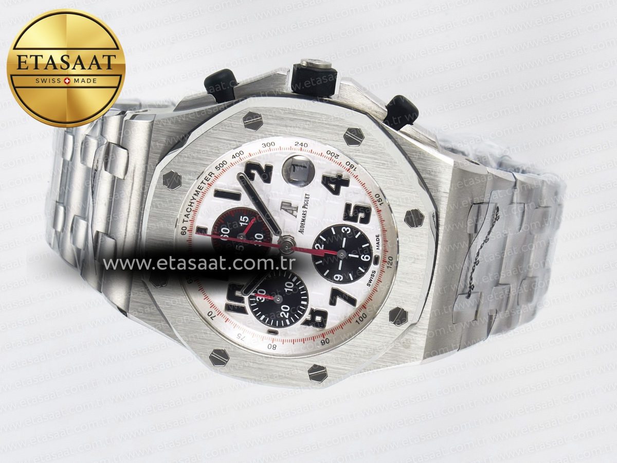 Audemars Piguet Royal Oak Offshore 42mm Panda SS TKF Best Edition White/Black Dial on SS Bracelet A7750 - Görsel 9
