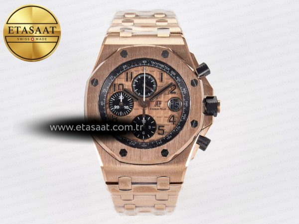 Audemars Piguet Royal Oak Offshore 42mm Pembe Altın A7750 Eta Saat - 1:1 Süper Klon Replika Saat