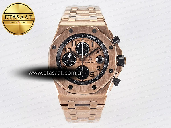 Audemars Piguet Royal Oak Offshore 42mm Pembe Altın A7750 Eta Saat - 1:1 Süper Klon Replika Saat