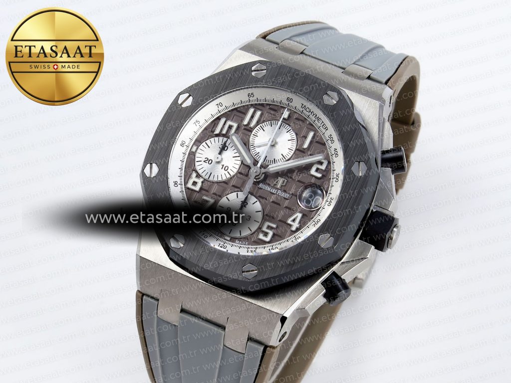 royal oak offshore 42mm ss apf 11 best edition brown dial ceramic bezel on gray rubber strap a31261