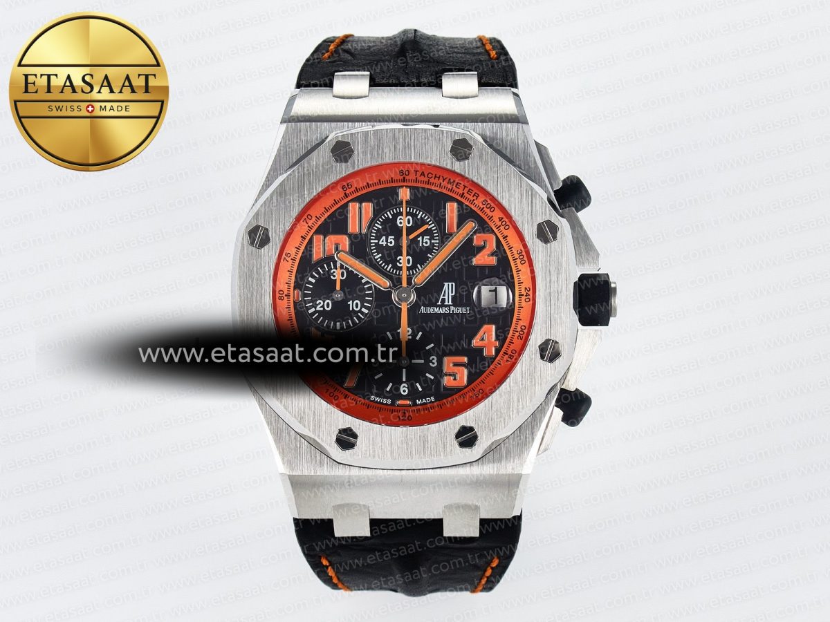 Audemars Piguet Royal Oak Offshore 42mm Volcano TKF Best Edition Black Dial on Black Leather Strap A7750 - Görsel 3