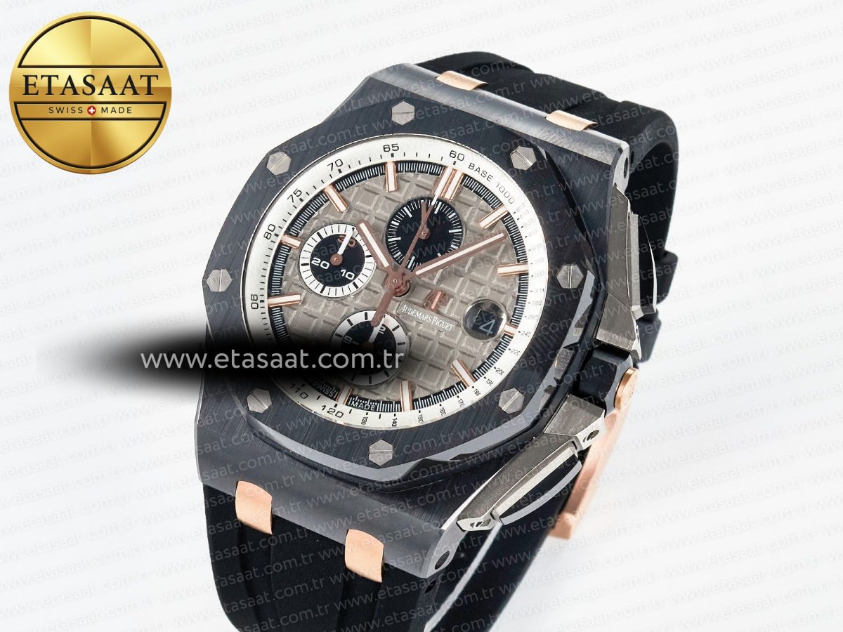 Audemars Piguet Royal Oak Offshore 44mm Black Ceramic RG TKF 1:1 Best Edition Gray Dial on Black Rubber Strap A3126 - Görsel 1