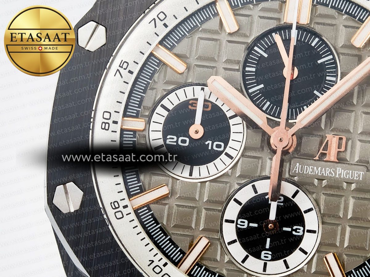 Audemars Piguet Royal Oak Offshore 44mm Black Ceramic RG TKF 1:1 Best Edition Gray Dial on Black Rubber Strap A3126 - Görsel 10