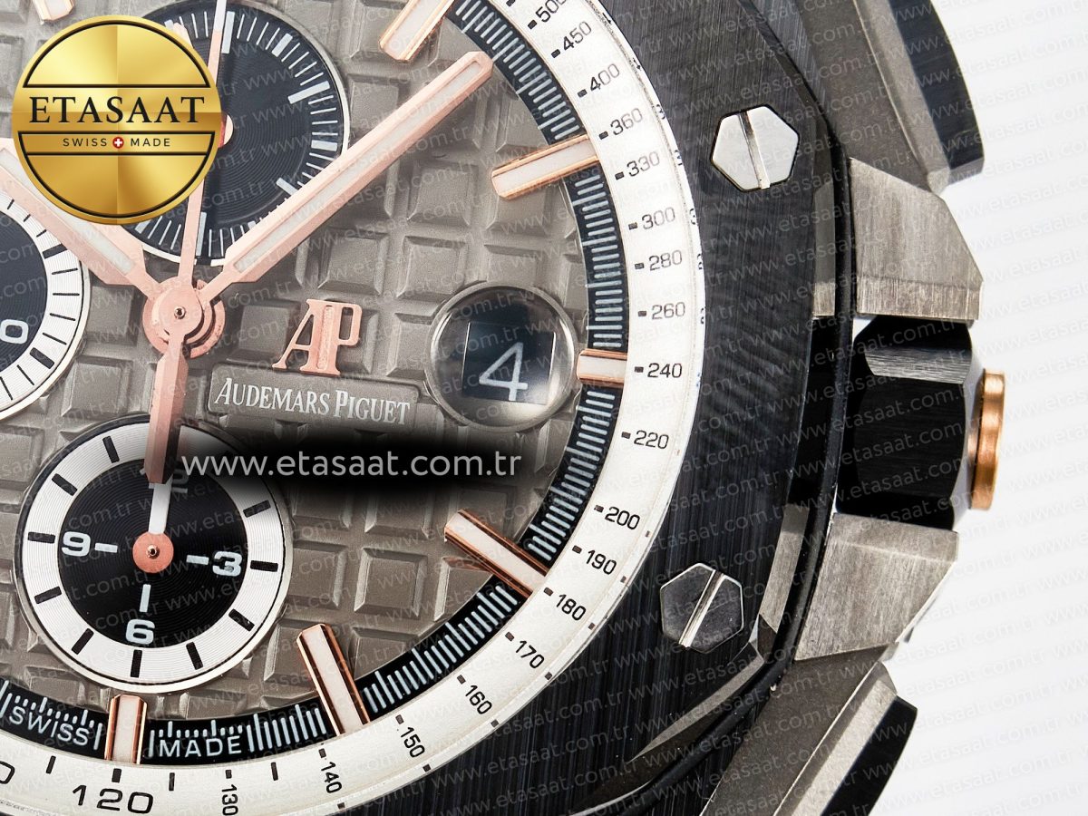 Audemars Piguet Royal Oak Offshore 44mm Black Ceramic RG TKF 1:1 Best Edition Gray Dial on Black Rubber Strap A3126 - Görsel 12