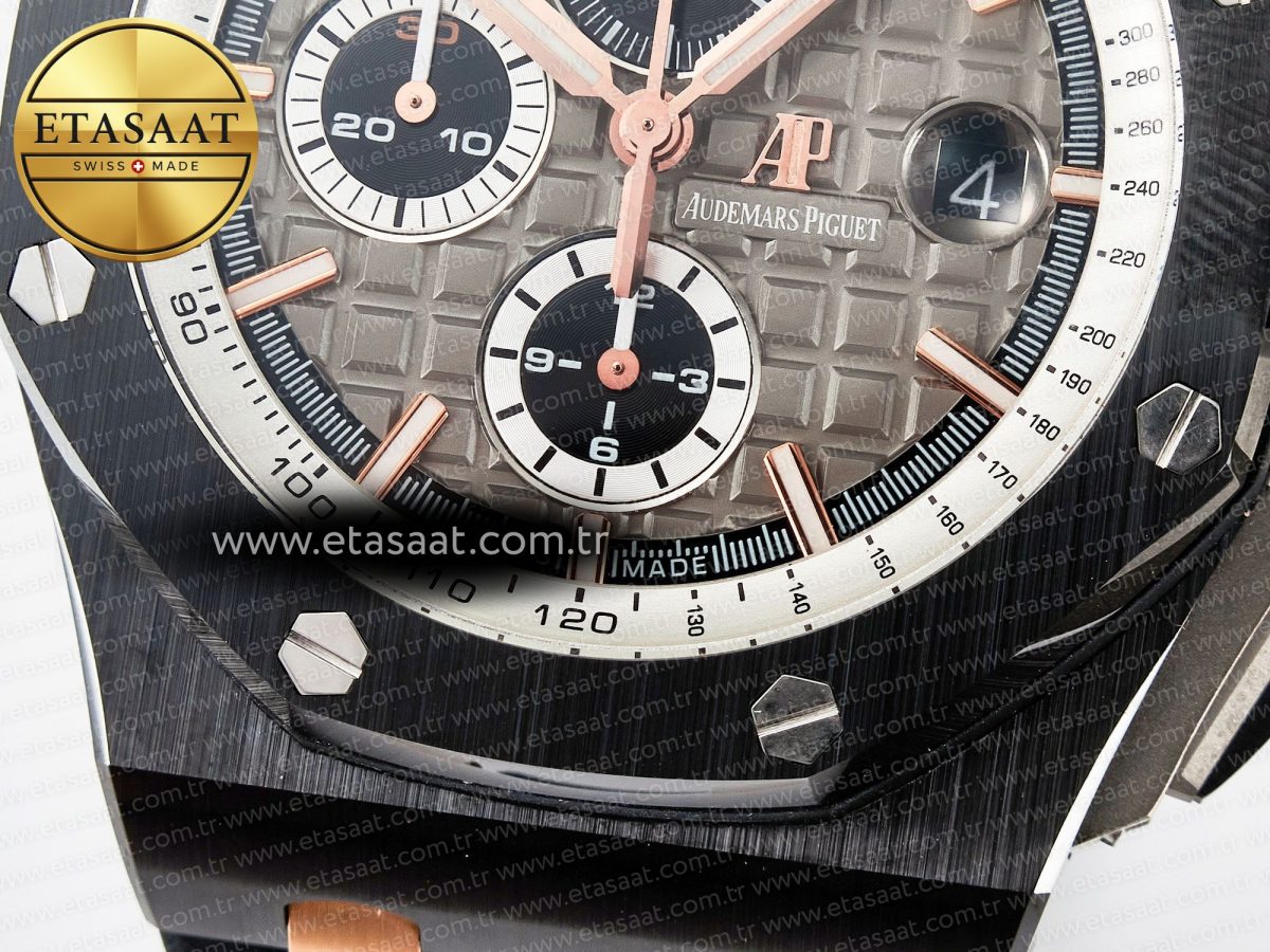 Audemars Piguet Royal Oak Offshore 44mm Black Ceramic RG TKF 1:1 Best Edition Gray Dial on Black Rubber Strap A3126 - Görsel 13