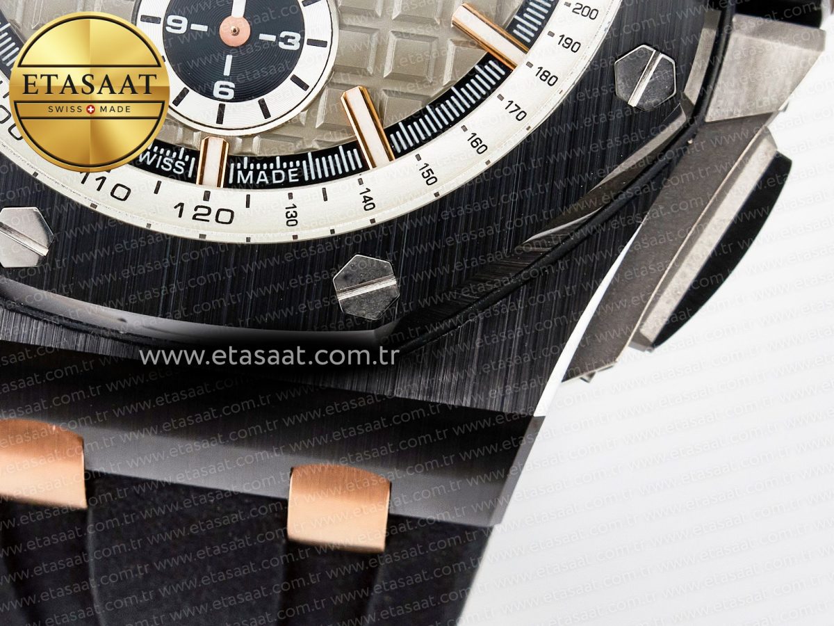 Audemars Piguet Royal Oak Offshore 44mm Black Ceramic RG TKF 1:1 Best Edition Gray Dial on Black Rubber Strap A3126 - Görsel 14