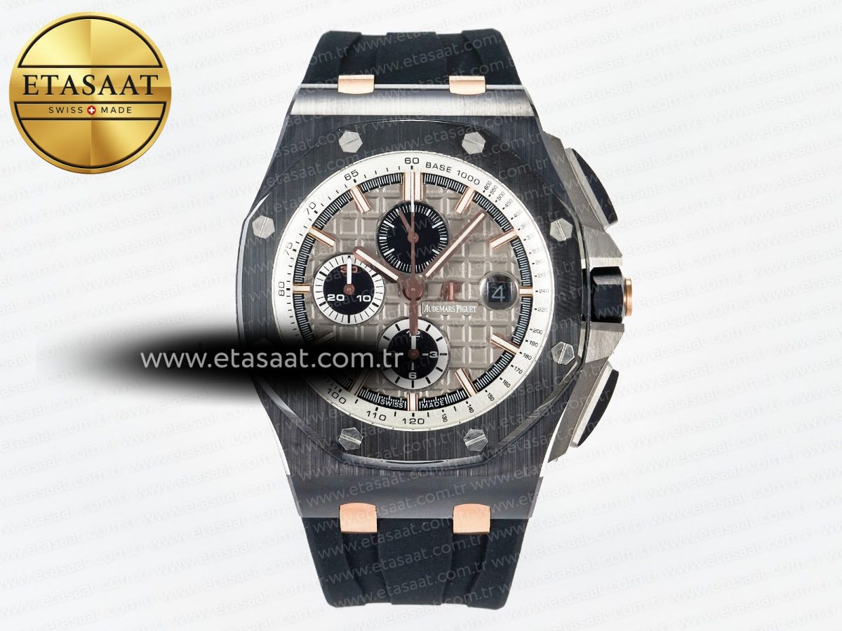 Audemars Piguet Royal Oak Offshore 44mm Black Ceramic RG TKF 1:1 Best Edition Gray Dial on Black Rubber Strap A3126 - Görsel 3