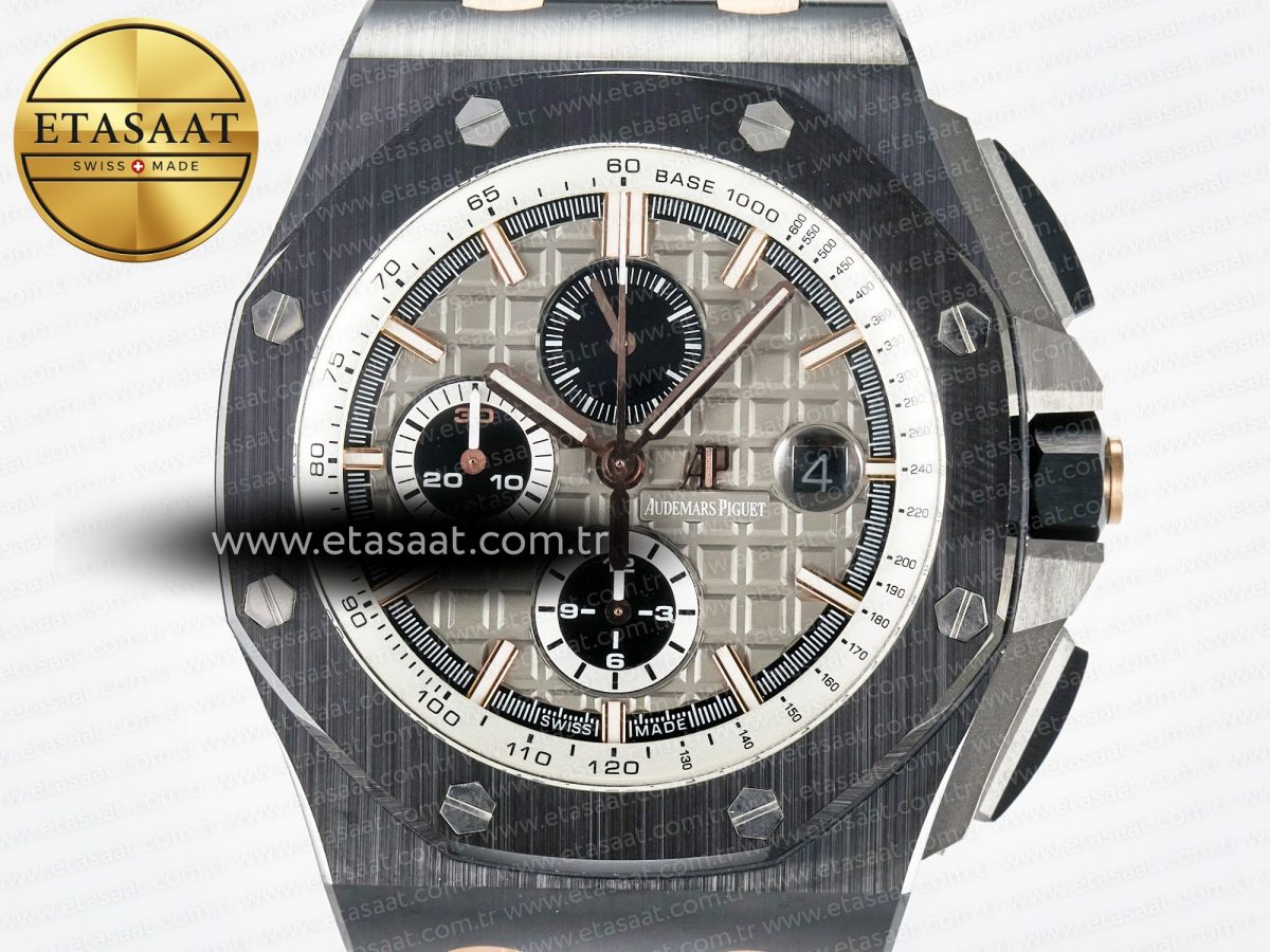 Audemars Piguet Royal Oak Offshore 44mm Black Ceramic RG TKF 1:1 Best Edition Gray Dial on Black Rubber Strap A3126 - Görsel 4