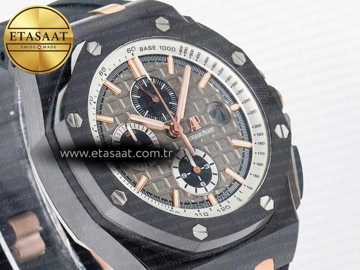 Audemars Piguet Royal Oak Offshore 44mm Black Ceramic RG TKF 1:1 Best Edition Gray Dial on Black Rubber Strap A3126 - Görsel 5