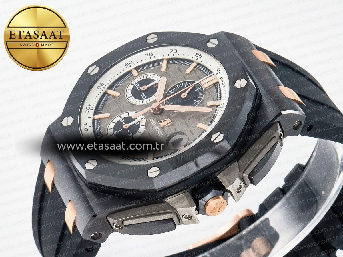 Audemars Piguet Royal Oak Offshore 44mm Black Ceramic RG TKF 1:1 Best Edition Gray Dial on Black Rubber Strap A3126 - Görsel 6
