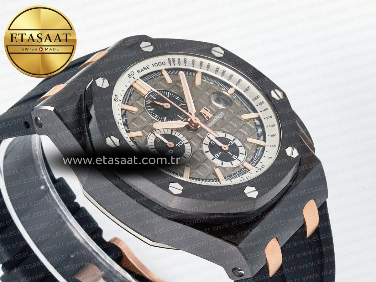 Audemars Piguet Royal Oak Offshore 44mm Black Ceramic RG TKF 1:1 Best Edition Gray Dial on Black Rubber Strap A3126 - Görsel 7