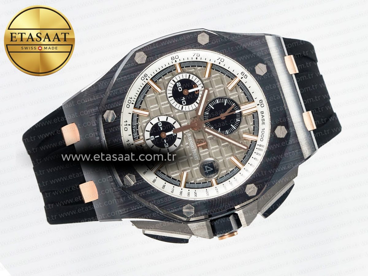 Audemars Piguet Royal Oak Offshore 44mm Black Ceramic RG TKF 1:1 Best Edition Gray Dial on Black Rubber Strap A3126 - Görsel 8