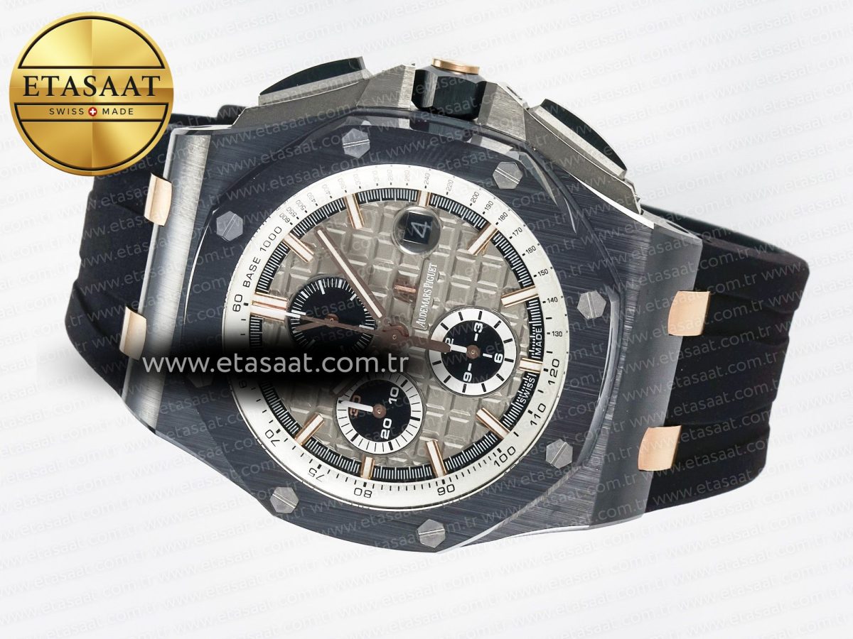 Audemars Piguet Royal Oak Offshore 44mm Black Ceramic RG TKF 1:1 Best Edition Gray Dial on Black Rubber Strap A3126 - Görsel 9