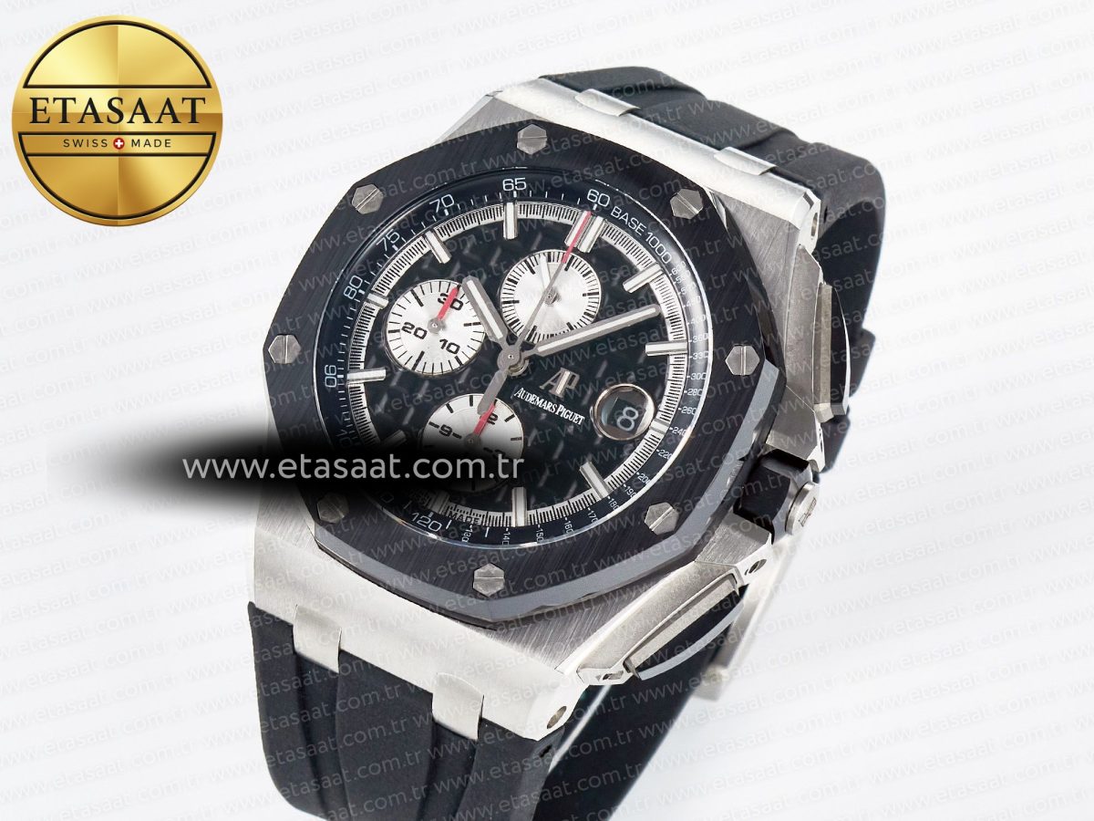 Audemars Piguet Royal Oak Offshore 44mm Black Ceramic SS TKF 1:1 Best Edition Black/White Dial on Black Rubber Strap A3126 - Görsel 1