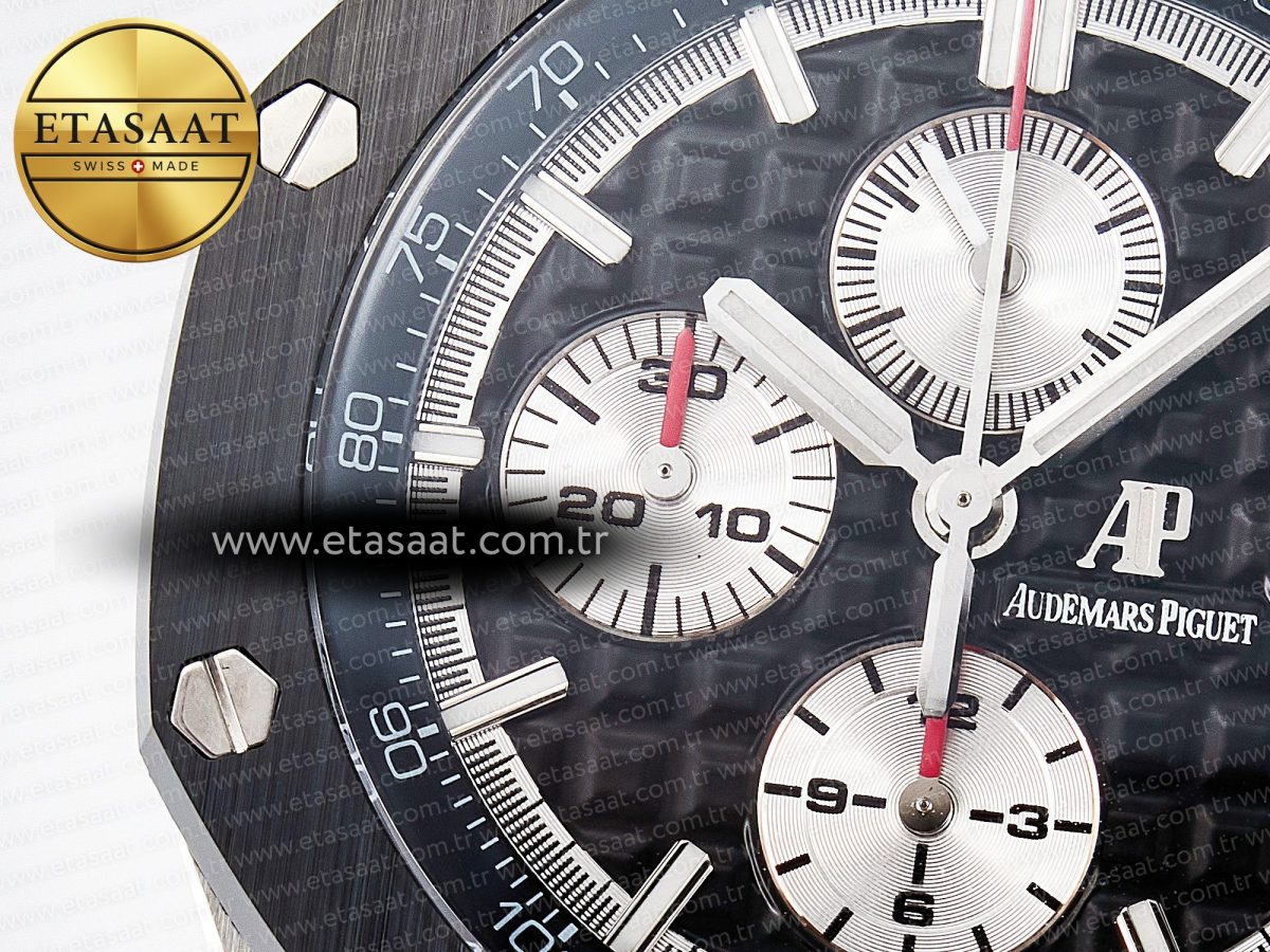Audemars Piguet Royal Oak Offshore 44mm Black Ceramic SS TKF 1:1 Best Edition Black/White Dial on Black Rubber Strap A3126 - Görsel 10